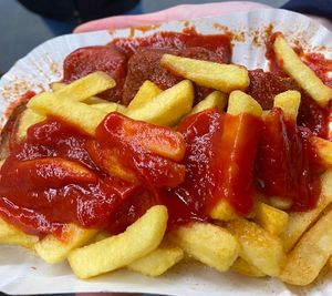 Vegan currywurst and fries  at Curry 36 - Hardenbergplatz in Berlin
