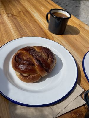 Cinnamon Bun & Coffeee  at Heyl Bakery in Plymouth