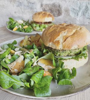 Vegetarian burger, can be made vegan!  at Refuge d'hôtes La Source in Champignolles