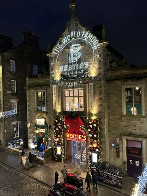 A very festive exterior Nov 23  at Bertie's Proper Fish & Chips in Edinburgh