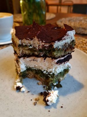 Green tiramisu at Fukafe in Gdansk