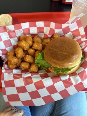 the mexico romeo burger with tots !  at Romeos Vegan Burgers in Greensboro