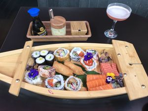 Vegan sushi boat   at Moshimo in Brighton