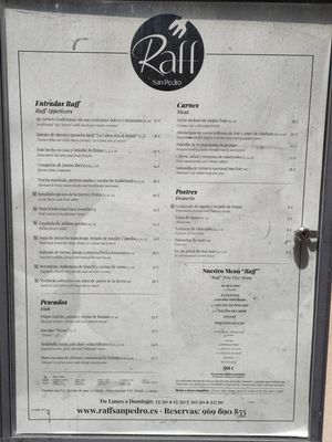 Menu at RAFF in Cuenca