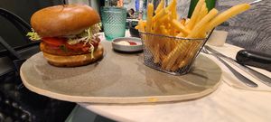 Ch*ken burger and fries at Bvrger in Montreal