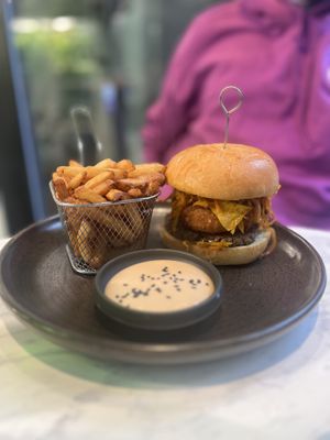 Smurf and turf + fries  at Bvrger in Montreal