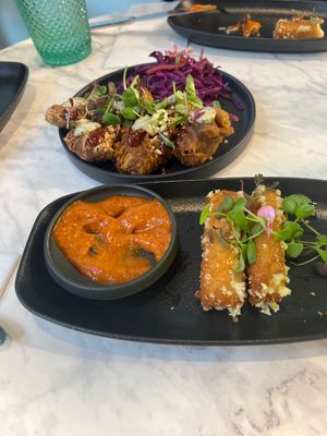 Korean Fried Chicken and mozzarella sticks   at Bvrger in Montreal