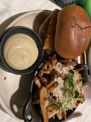 Mamma Mia burger with truffle fries   at Bvrger in Montreal