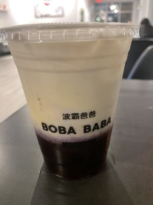 Blueberry corn milk with oat milk and boba  at Boba Baba in Cary