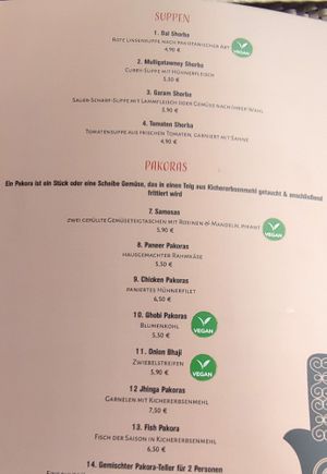 menu at Sadhu in Flensburg