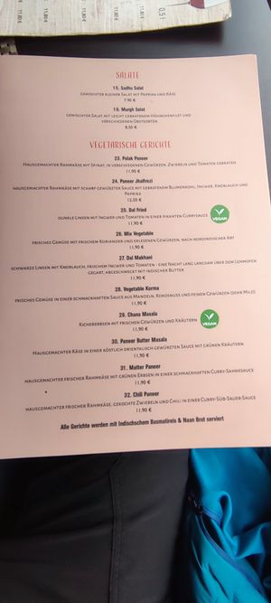 menu at Sadhu in Flensburg