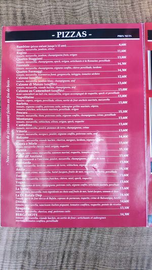 Pizza menu at Le Moulin Des Saveurs in Argentan