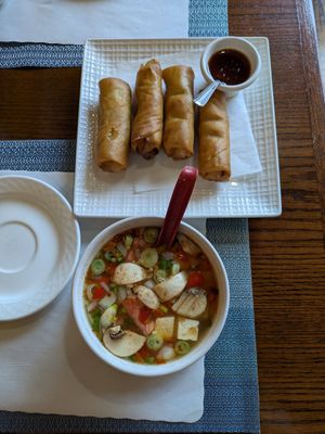 Spring rolls and Tom Yum soup at Ruan Thai in Savannah