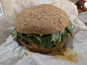 Delicious jerk burger at A Vegan's Utopia in Montego Bay