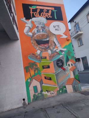 Wall next the entrance at Falafel T Kosher  in Larnaca