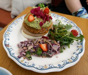 Savory Pancakes w/guacamole and coleslaw at Ground to Grow in Paris