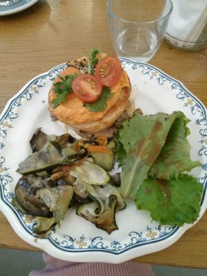 Savoury pancakes and 3 salad leaves that have seen better days at Ground to Grow in Paris