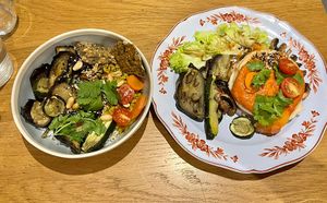 Buddha bowl and savoury pancakes   at Ground to Grow in Paris