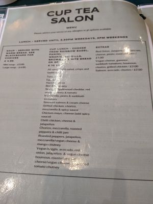 July 2023 lunch menu at Cup Tea Salon in Aberdeen