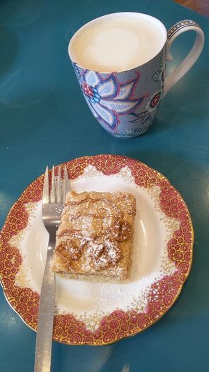 Vegan biscoff cake with oat milk chai latte at Cup Tea Salon in Aberdeen