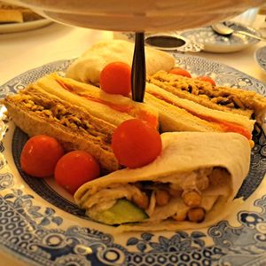 Sandwiches were all lovely - cheese and pickle, hummus, and a tahini/chickpea wrap at Mackintosh at the Willow in Glasgow
