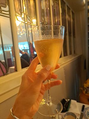Champagne in pretty glass! at Mackintosh at the Willow in Glasgow