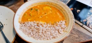 Brown Rice and Red Thai Coconut n veg sauce at Lyfe in Chennai