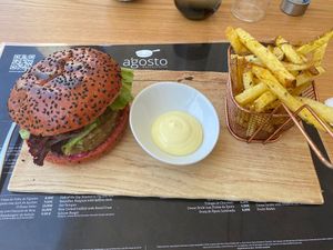 Vegan burger served with fries   at A Gosto in Canico