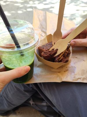 Green smoothie and banana bread (half eaten sorry) at Nata The Cook in Mallorca
