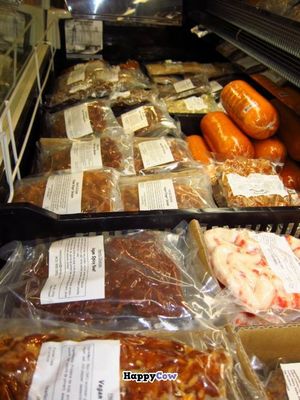 Vegan products in our dedicated 'vegan' freezer at Hearts Choices - Market Stall in Calgary