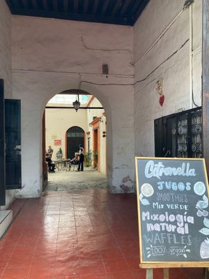 Restaurant facade leading to courtyard  at Citronella in Oaxaca