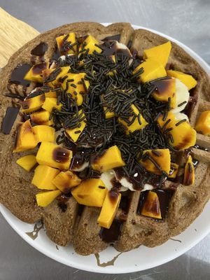 our speciality: vegan waffles  at Citronella in Oaxaca