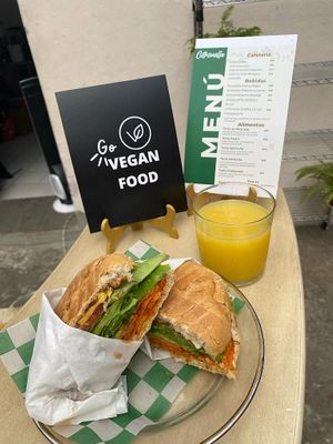 This pice of art we calle Torta...Is fill with love and chilaquiles(tortilla chips,salsa grandmothe's recipe)bean,tomate,cheese,lentil milanese & a lot of avocado(because we can) at Citronella in Oaxaca