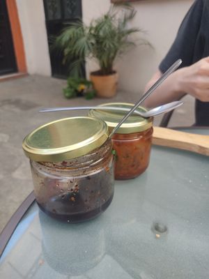 Homemade salsas at Citronella in Oaxaca