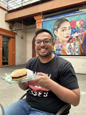 Me with the torta pastor 😅  at Citronella in Oaxaca