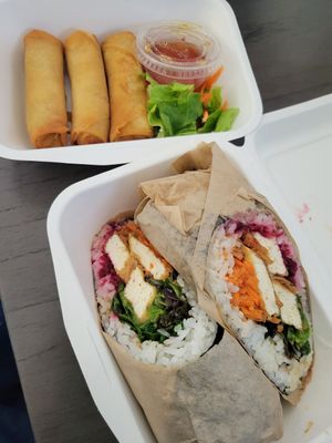 Spring rolls and Uncle Iroh burrito roll. at Lifting Noodles Ramen in North Charleston