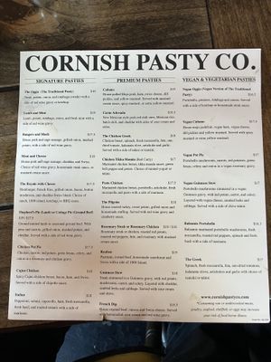 Menu  at Cornish Pasty Co in Jerome