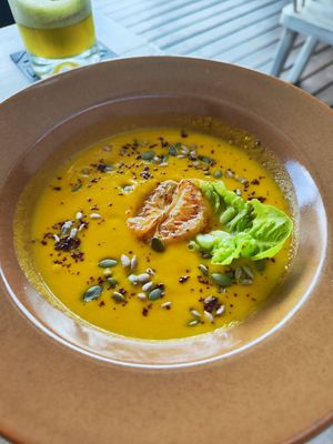 Pumpkin soup at Veggie Palmas in Medellin