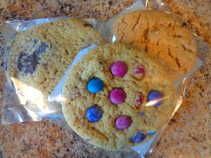 Chocolate Chunk cookie, M&M cookie, Peanut Butter cookie (all vegan) at Compassion Cookie Co in Strongsville