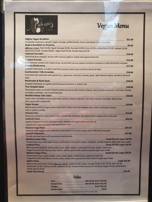 Menu at Antonio's Cafe in Palmerston North