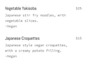 Vegan Food on Menu  at Kitami in Carrington