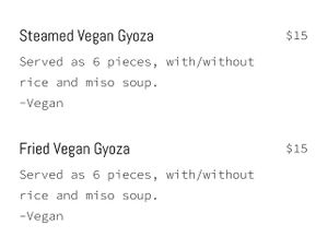 Vegan Food on Menu  at Kitami in Carrington