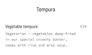Vegetable Tempura  at Kitami in Carrington