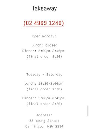Open Hours & Delivery #  at Kitami in Carrington