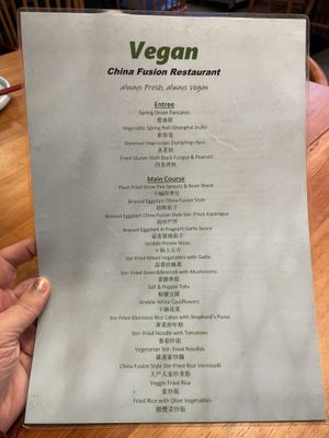 The seperate vegan menu    at China Fusion in Marrickville