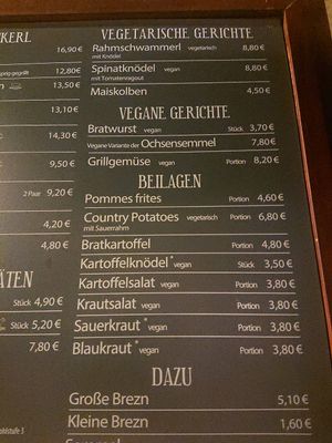Food menu with vegan options at Taxisgarten in Munich