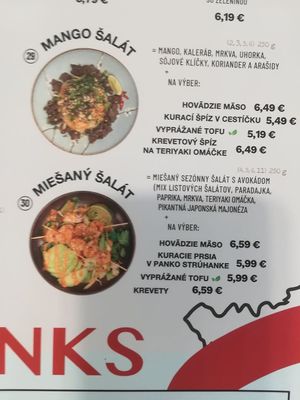 menu at Bonsai restaurant in Liptovsky Mikulas