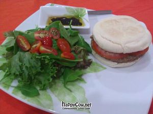 Veggie burger on English muffin at Orange Cafe in Bangkok