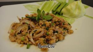 Larb  Spiced minced 'pork' and herb salad at Orange Cafe in Bangkok
