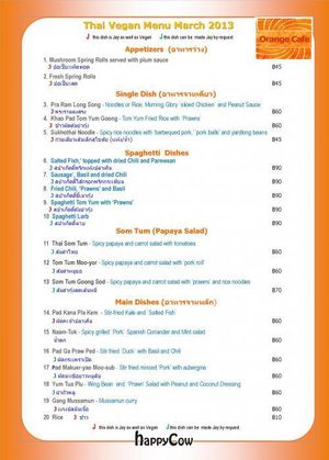 VEGAN MENU MARCH 2013 at Orange Cafe in Bangkok